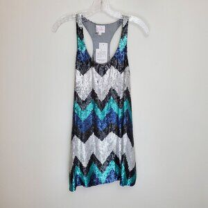 Parker Sequin Zig Zag Tank Dress in Cobalt